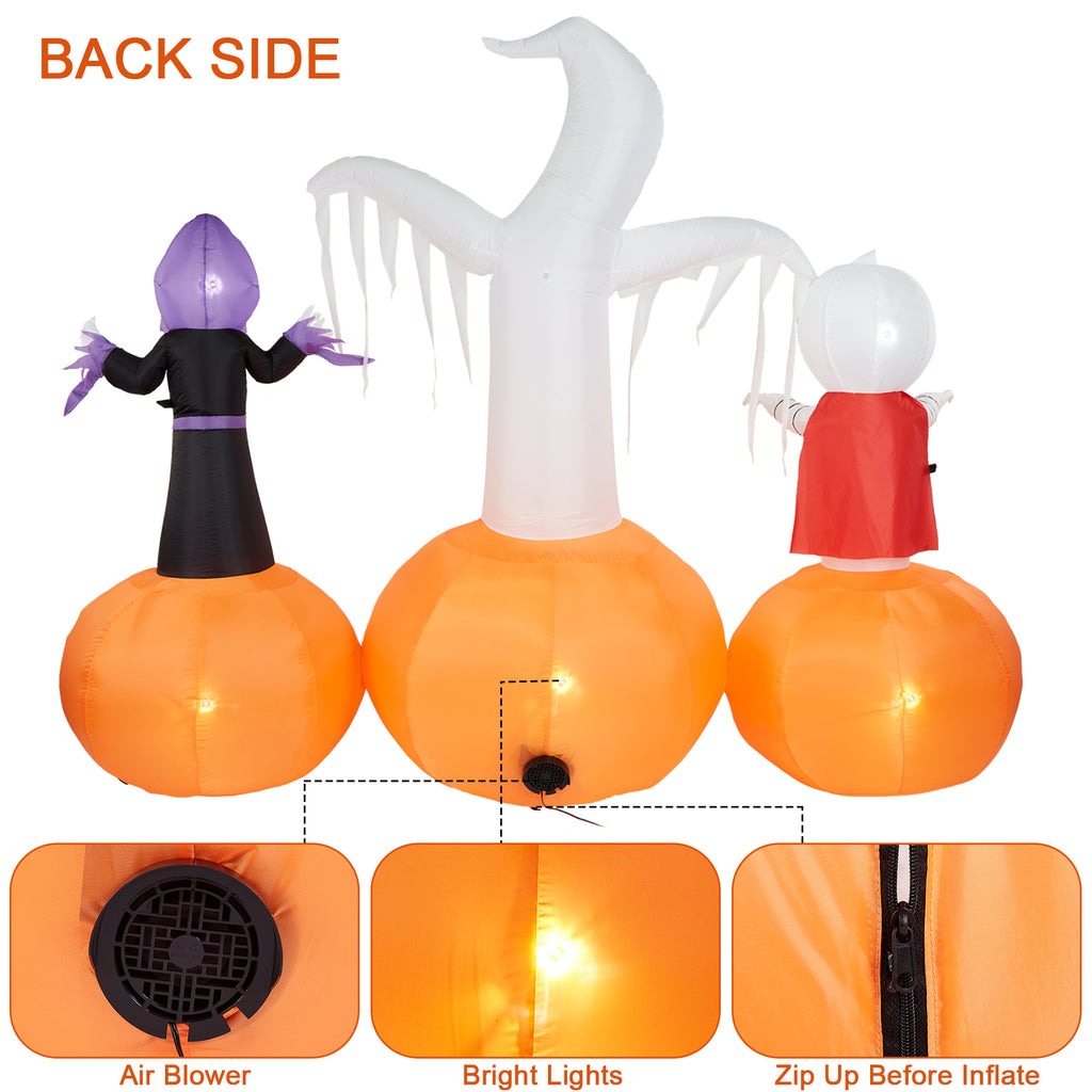 5.7FT Inflatable Halloween Inflatable Crawling Green Ghost with Tombstone Built-in LED Lights Inflatable LED Lights Blow Up Yard Decoration