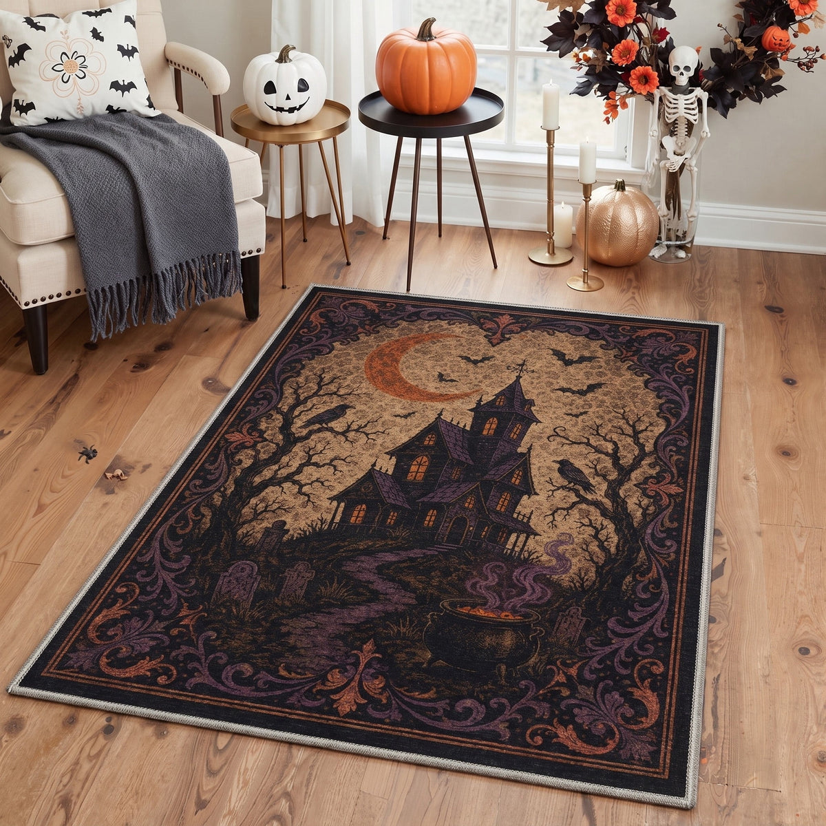 GENIMO 2'x7' Halloween Runner Rug, Washable Non Slip Soft Farmhouse Pumpkin Indoor Outdoor Hallway Runner for Porch Patio Kitchen Entryway, Vintage Sepia