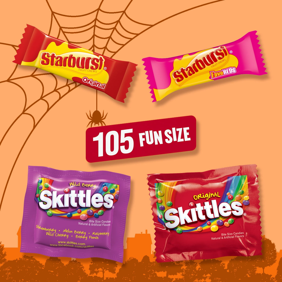 Skittles & Starburst Fun Size Chewy Halloween Candy Variety Pack - 105 Ct Bulk Bag