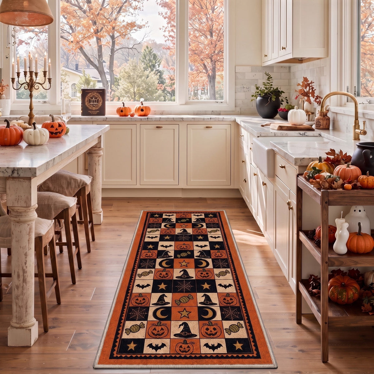 GENIMO 2'x7' Halloween Runner Rug, Washable Non Slip Soft Vintage Witch Indoor Outdoor Hallway Runner for Porch Patio Kitchen Entryway, Retro Sepia