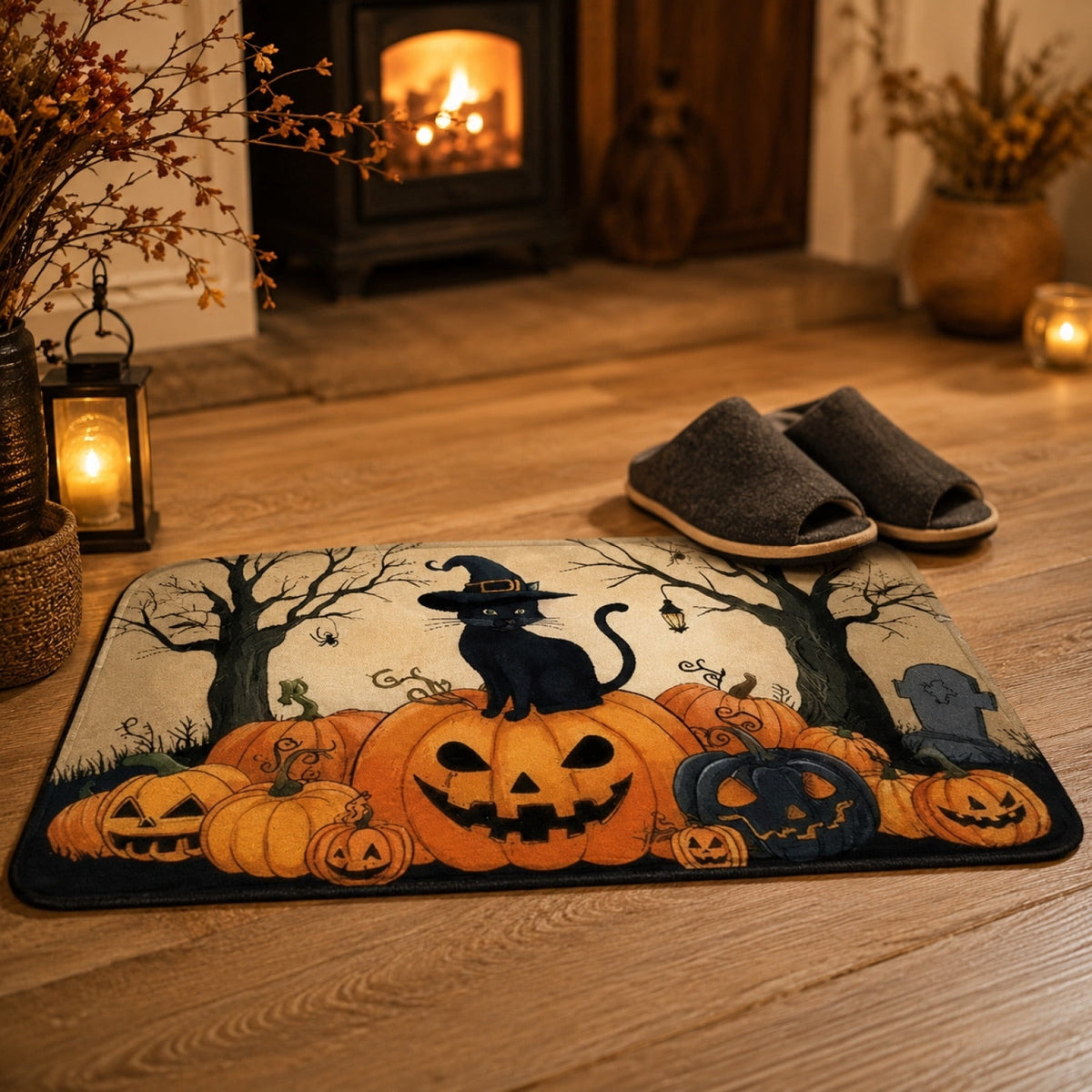 OutmaxHome Halloween Theme Cute Ghost Print Doormat, 15.8x23.6 Inch Non-Slip Absorbent Mat, Easy to Clean, for Front Door, Porch, Farmhouse