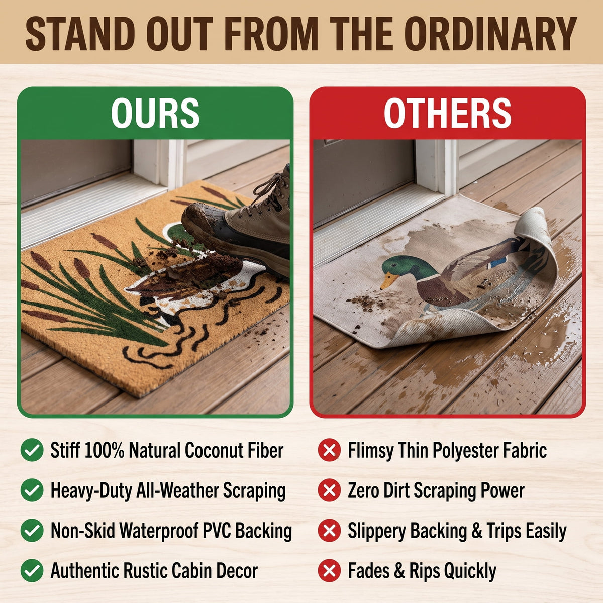 Duck Doormat Outdoor 24'', Rustic Front Door Mat for Entryway, 1 PC