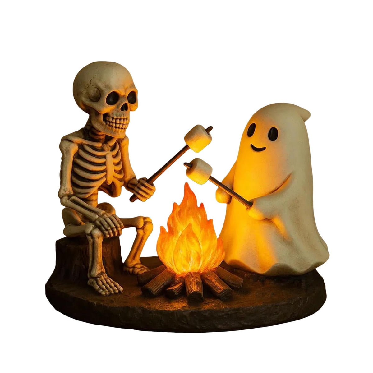 YZEGDCH Halloween 3D Ghost Campfire Flickering Night Light 2 Funny Roasting Marshmallows at Campfire LED Electric Faux Flameless Campfire Nightlight Funny Halloween Decor