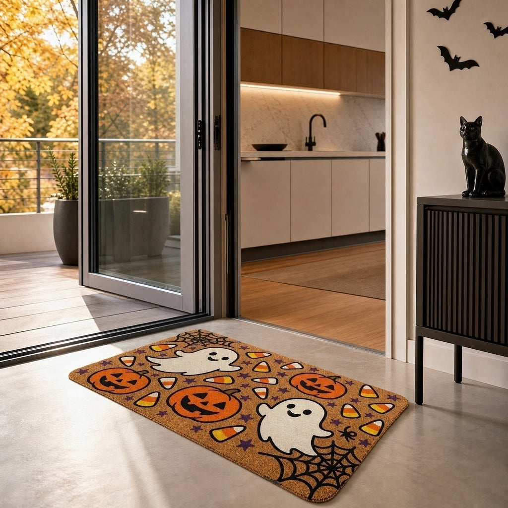 Halloween Doormat Vintage Retro Style Mat 23.6x15.7in Secure-Grip Absorbent Coir Look Entryway Rug for Front Porch Indoor Outdoor Decor by OVFUIZ