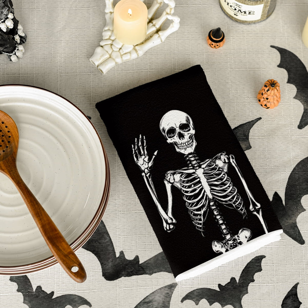 Sm:)e Spooky Pumpkin Ghost Boo Bat Halloween Kitchen Dish Towels 2 Set 18 x 26 inch