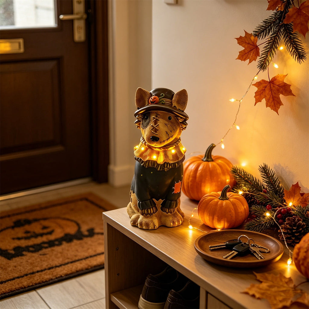 Gray Frenchie in Shark Costume Blow Mold, Halloween French Bulldog Statue with Light Up Pumpkin Decor, Cute Resin Outdoor Indoor Tabletop Dog Ornament, Entryway Patio Yard Decoration, 8"