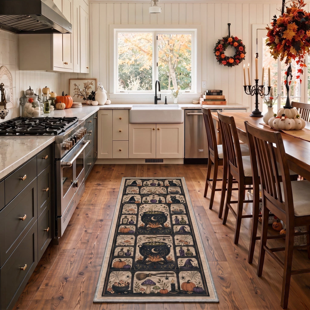 GENIMO 2'x7' Halloween Runner Rug, Washable Non Slip Soft Farmhouse Pumpkin Indoor Outdoor Hallway Runner for Porch Patio Kitchen Entryway, Vintage Sepia