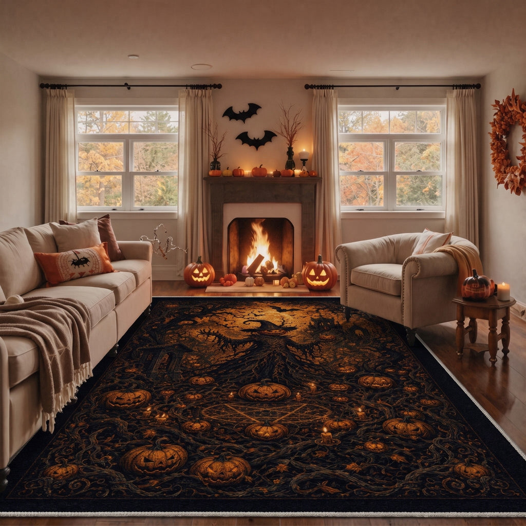 GENIMO 2'x7' Halloween Runner Rug, Washable Non Slip Soft Gothic Raven Indoor Outdoor Hallway Runner for Porch Patio Kitchen Entryway, Rust Orange