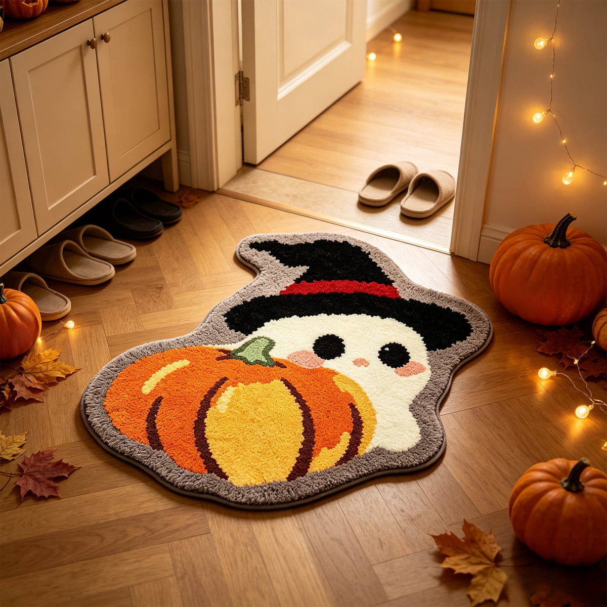 Halloween Bath Mat Ghost Multicolor Irregular Mat 27.56x17.72in Polyester Skidproof & Absorbent for Bathroom Entryway Living Room Halloween Door Mat by MPOISVA