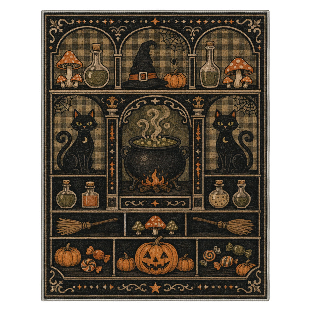 GENIMO 2'x7' Halloween Runner Rug, Washable Non Slip Soft Farmhouse Pumpkin Indoor Outdoor Hallway Runner for Porch Patio Kitchen Entryway, Vintage Sepia