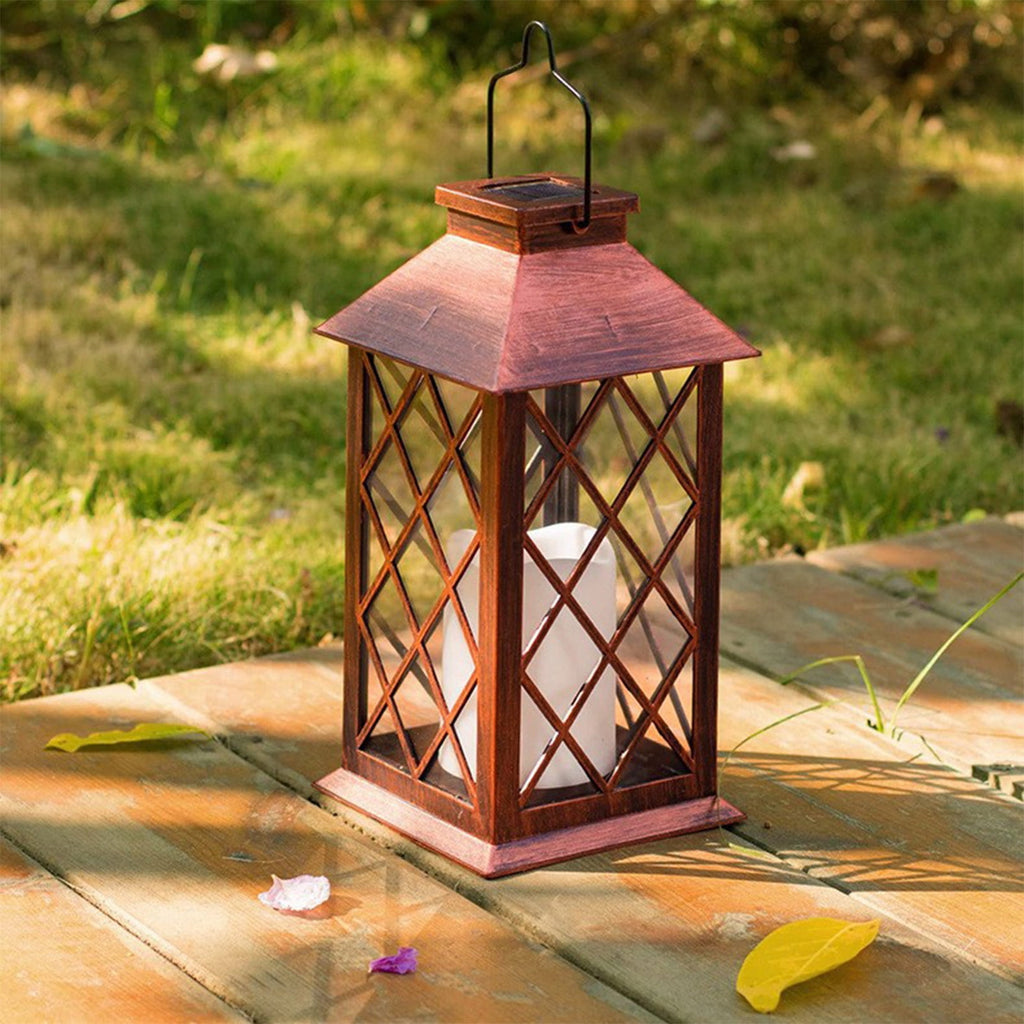 Wadada 13"Glass Solar Lantern Outdoor Waterproof,Hanging Lanterns Solar with Flickering Flameless Candle Mission Lights Decorative for Patio Front Porch Garden Backyard Outside Table(Antique Copper)