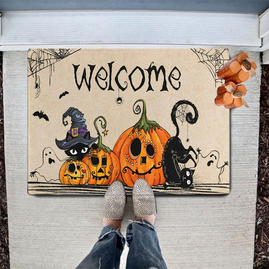 Pidgey Halloween Doormat,23*15" Cat With Pumpkin Outdoor Rugs For Thanksgiving Washable Fall Doormats Layered Front Door Mat For Porch/Farmhouse/Entryway/Patio Orange Rugs Christmas Decor