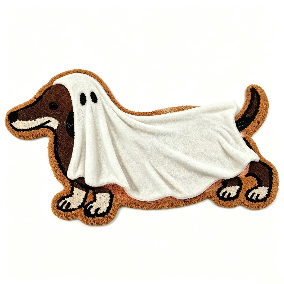 16"x24" Dachshund Ghost Doormat, Soft Faux Fur Non-Slip Halloween Floor Mat, Water Absorbent Entry Rug Spooky Decor Party Props