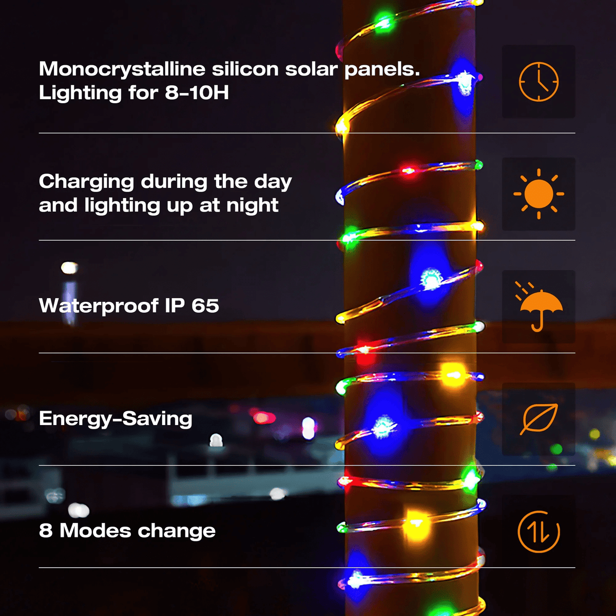 DAYBETTER Solar Outdoor Rope Lights, 33Ft Multi-color Waterproof Lights with 100 LEDs for Outside Tree Fence Yard Christmas Lighting Decoration