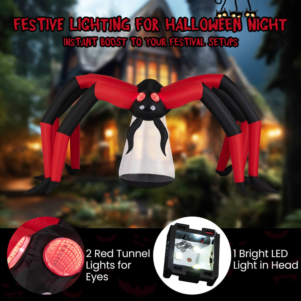 Costway 5 FT Halloween Inflatable Spider with Red Tunnel Light Eyes Ground Stakes for Lawn