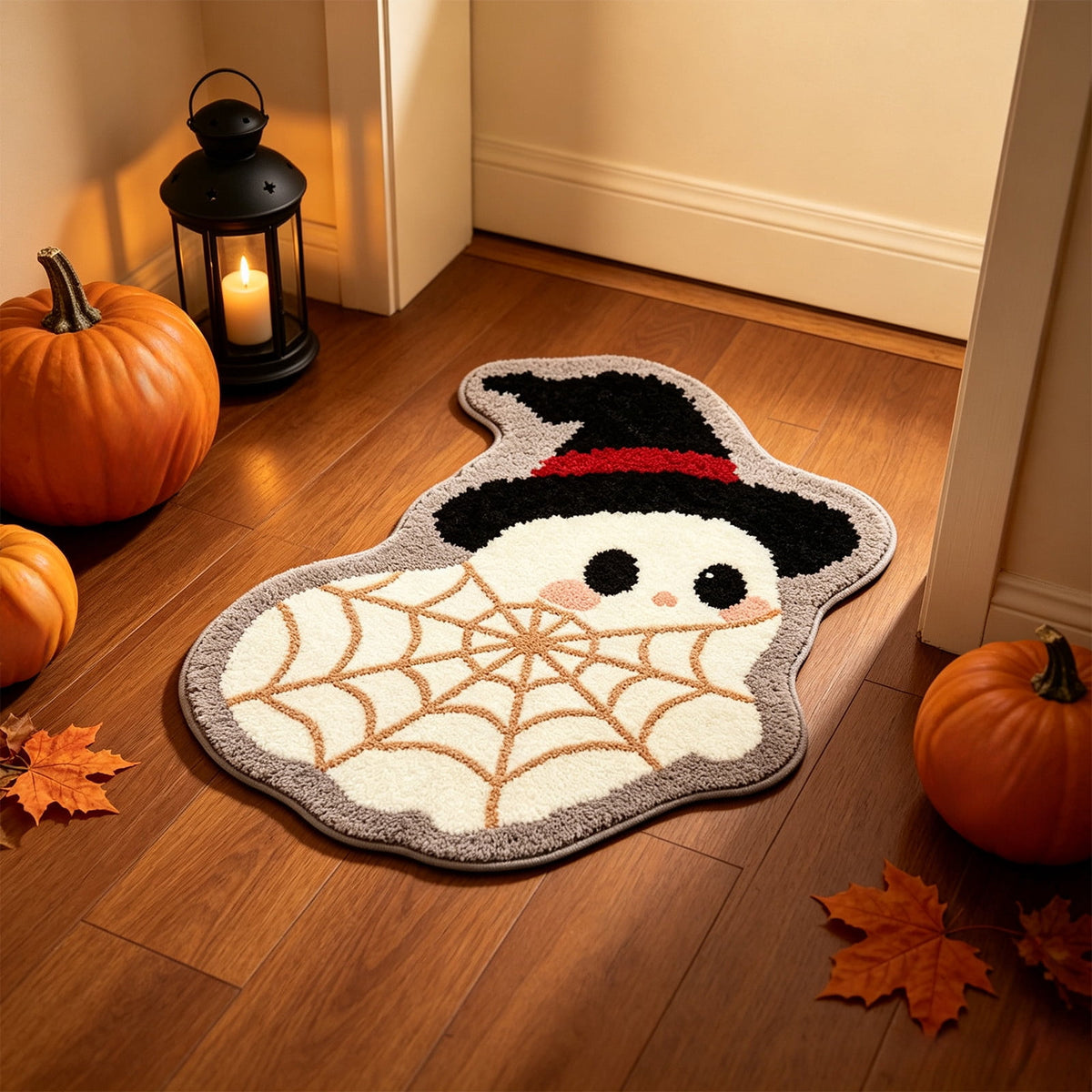 Halloween Wreath Shaped Rugs, Soft Indoor Mat for Entryway, Kitchen, Halloween Party, Pumpkin Witch Spooky Home Decor, 23.62x15.75 Inches