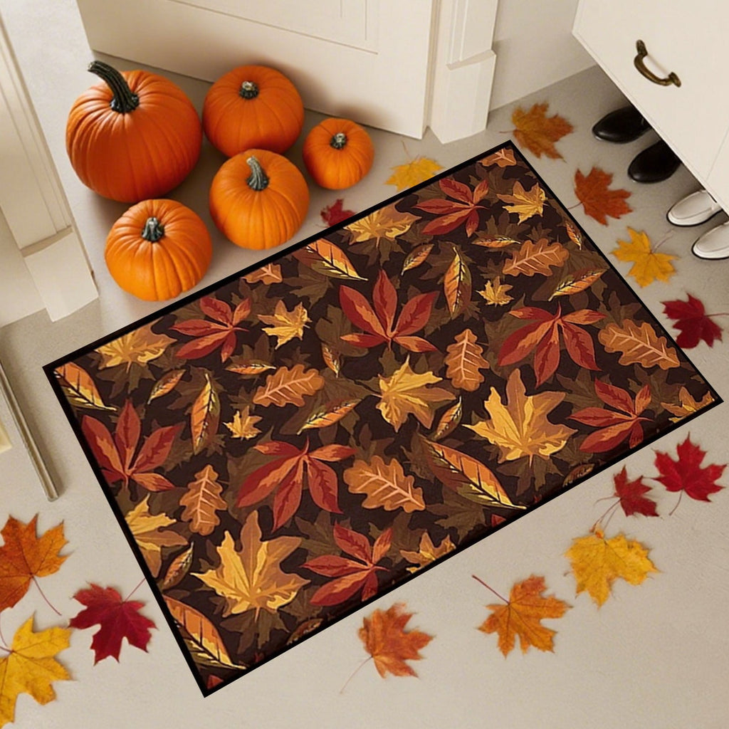 AYktou Fall Bathroom Rugs, Halloween Maple Leaves Pumpkin Kitchen Mats for Floor Warm-Colored Area Rug Thanksgiving Decor Carpets, Home Fall Holiday Party Harvests Grateful Blessed Doormat