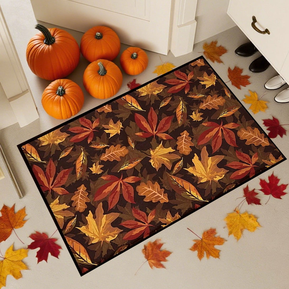 syligr Halloween Thanksgiving Doormat with Maple Leaf & Pumpkin Patterns - Non-Slip Floor Mat for Entryway, Kitchen, Porch, Fall Harvest Decor Rug with Anti-Fatigue Backing, Gift for Thanksgiving