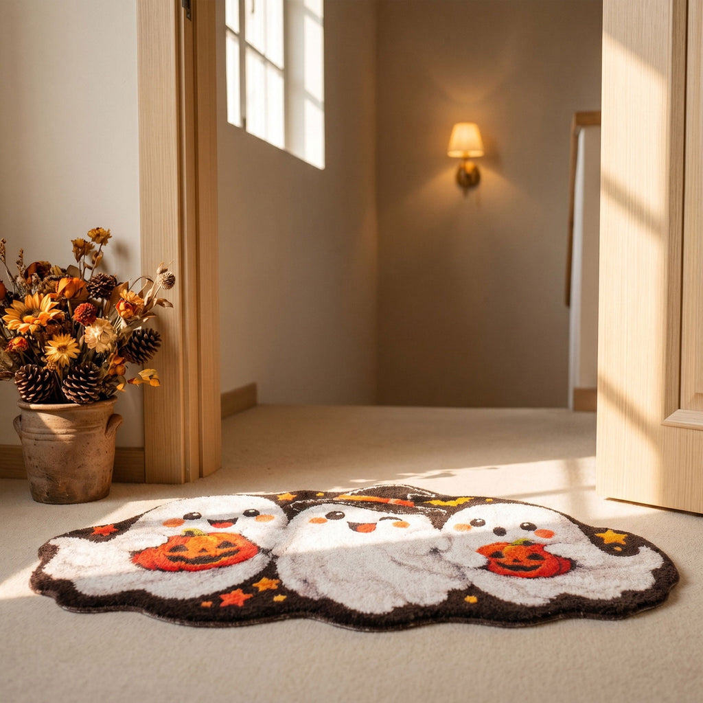 Halloween Wreath Shaped Rugs, Soft Indoor Mat for Entryway, Kitchen, Halloween Party, Pumpkin Witch Spooky Home Decor, 23.62x15.75 Inches