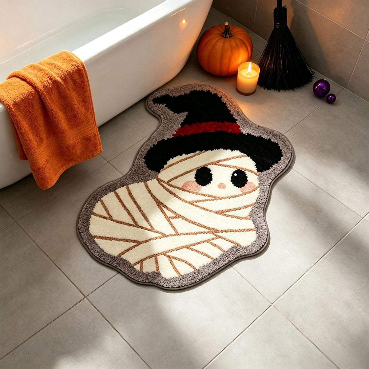 Halloween Ghost Door Mat, Cute Welcome Mat for Front Door Porch Entryway Haunted Outdoor Decor Spooky Decorative Entrance Doormat Non Slip Halloween Rug, 16" x 24"