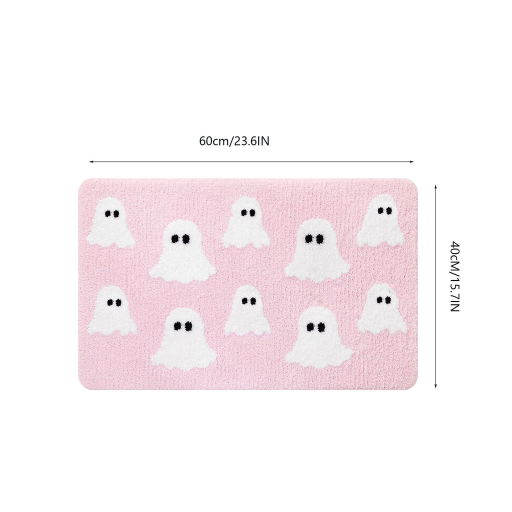 Coollooc Halloween Spooky Ghosts Bath Mat, Light Grey Bathroom Rugs Cute Home Decor Non Slip Gift Shower Rug for Bedroom, Happy Halloween Door Mat, Living Room and Entry(Pink)