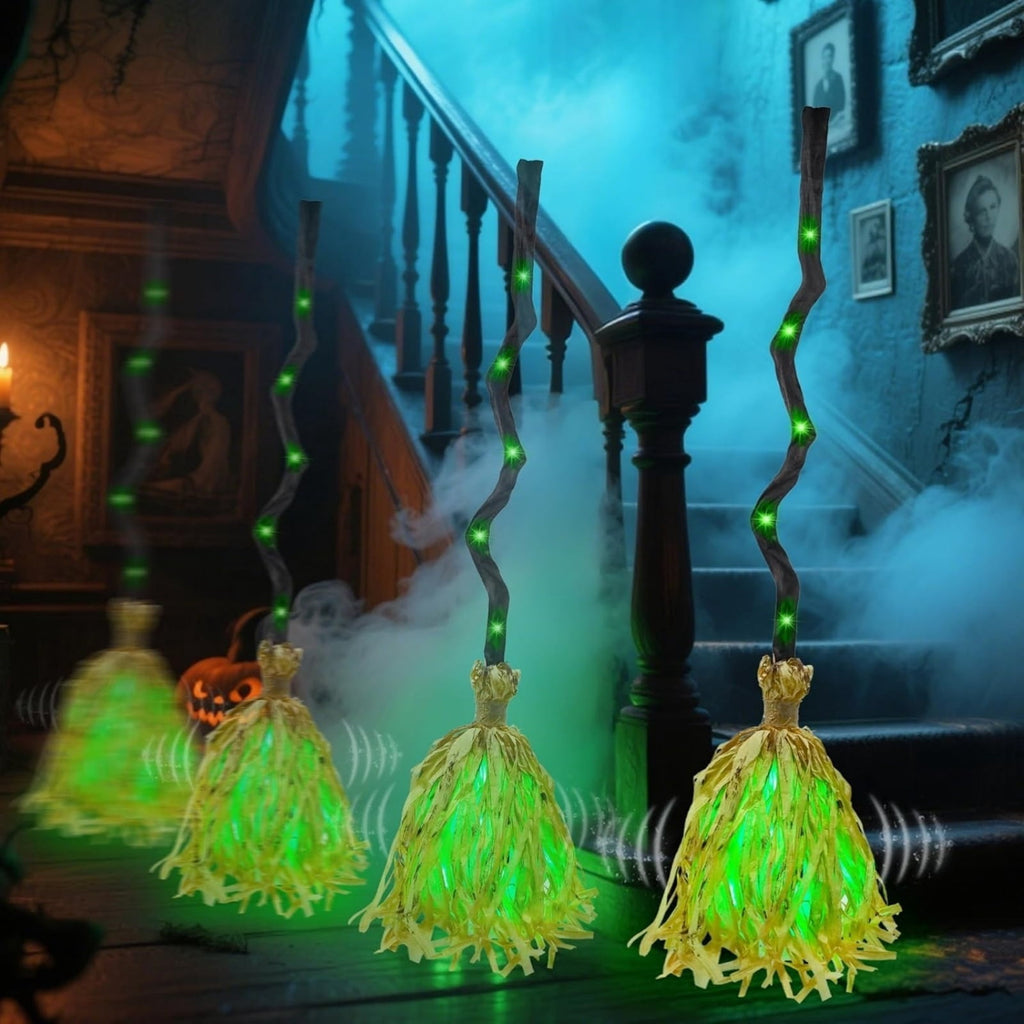 Witch Broom Halloween Decor - Animated Light Up Moving Broomstick with Spooky Sounds | Dancing for Home, Porch & Party 1PC