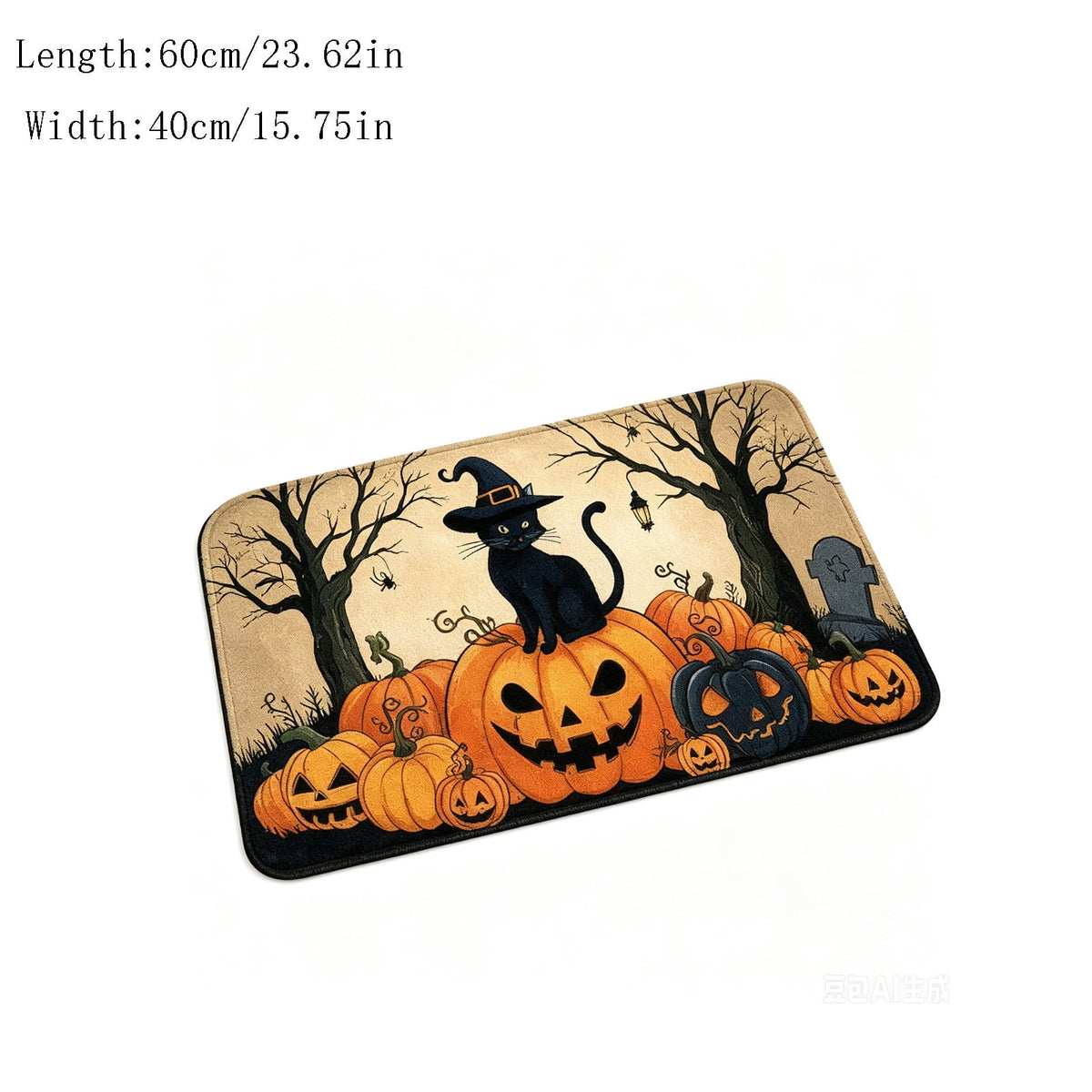 Halloween Black Cat Doormat, 23.6x15.7 Inch Spooky Pumpkin Floor Rug, Non-Slip Seasonal Entryway Mat for Front Door Porch & Indoor Decor