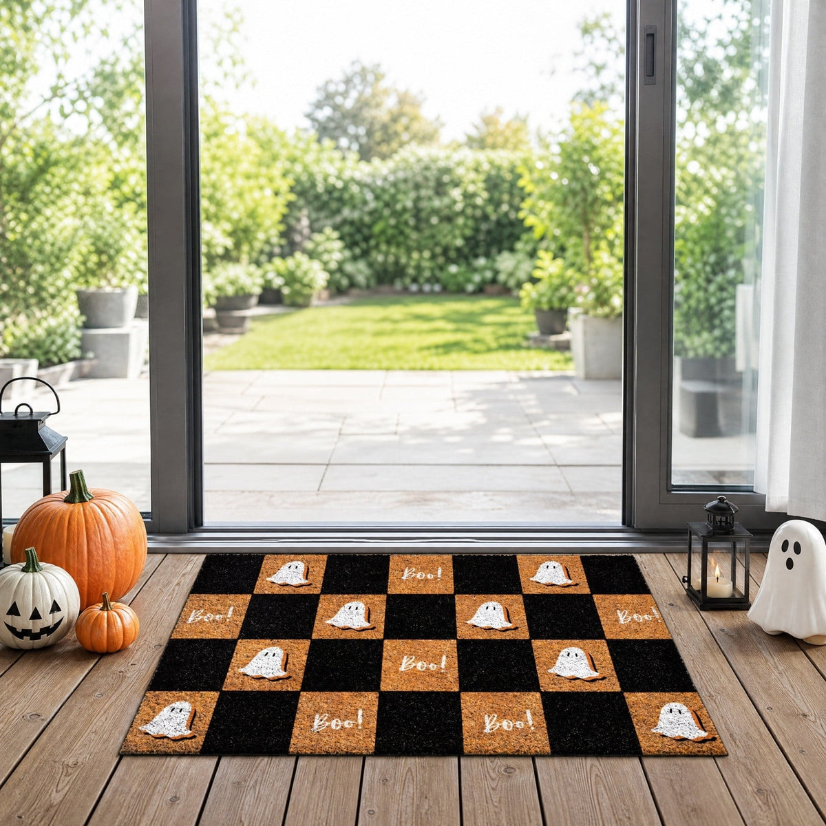 Halloween Ghost Door Mat, Cute Welcome Mat for Front Door Porch Entryway Haunted Outdoor Decor Spooky Decorative Entrance Doormat Non Slip Halloween Rug, 16" x 24"