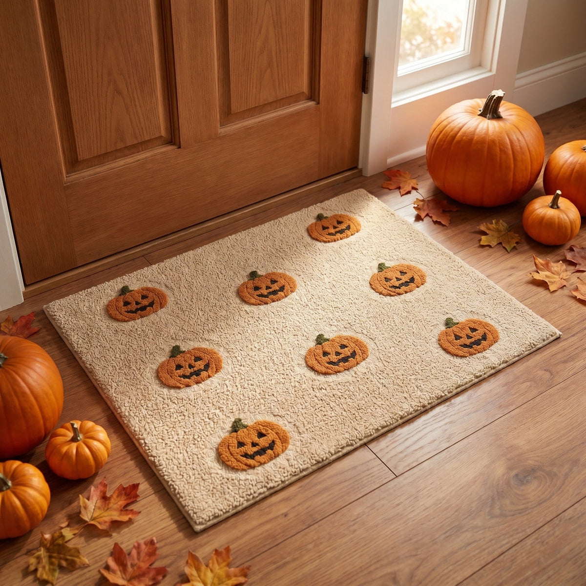 PYURTEP Halloween Door Mat Pumpkin Bat Pattern Entryway Doormats Non-Slip Indoor Outdoor Welcome Mat for Halloween Decor