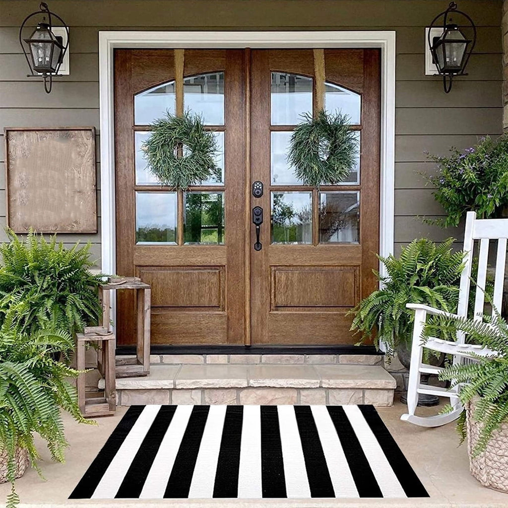 WLAGOOD Home on Clearance!Fall Outdoor Rug Halloween Rug Thanksgiving Decor Rug New Stripe Outdoor Rug Layered Doormats For Front Door Porch Farmhouses Entryway Patio Dark Color Rug