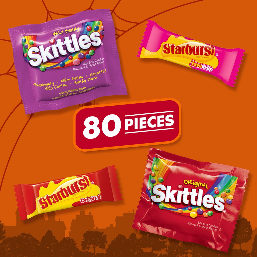 Skittles & Starburst Fun Size Chewy Halloween Candy Variety Pack - 140 Ct Bulk Bag