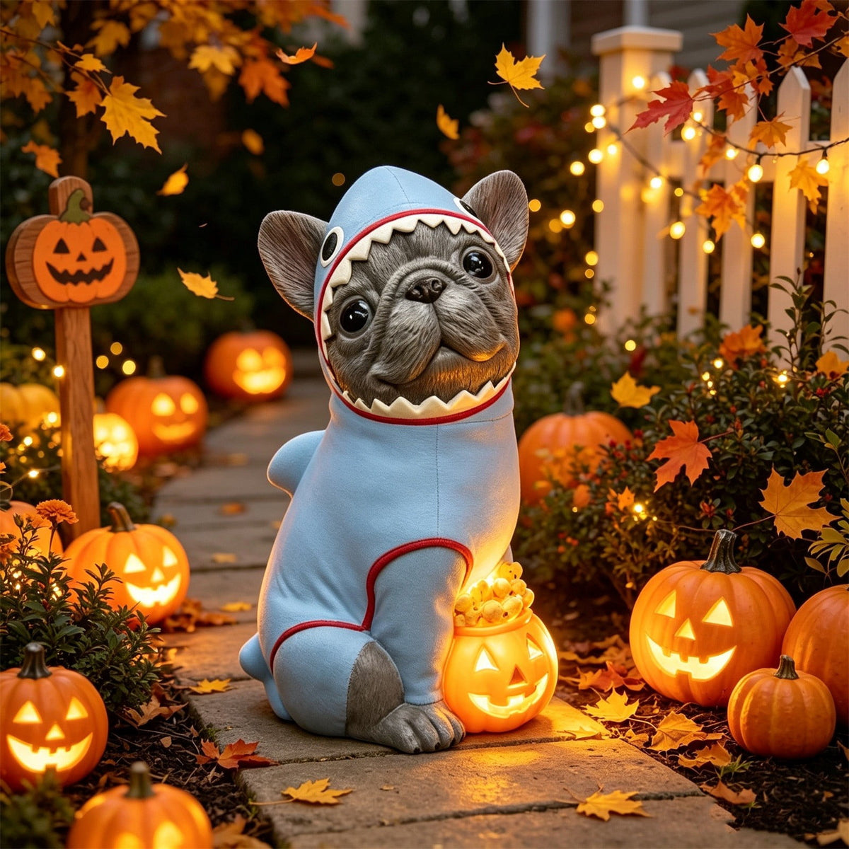 Lighted Scarecrow Bull Terrier Halloween Blow Mold, Cute Puppy Pumpkin Hat Halloween Decor, Resin Ornament for Patio Yard Tabletop Home Decoration, 8"