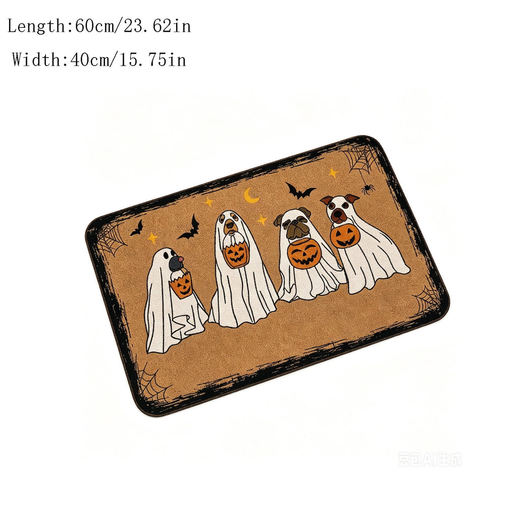 Halloween Heart Print Doormat 60x40cm, Black Orange Spooky Entry Mat for Front Door, Non-Slip Indoor Outdoor Rug