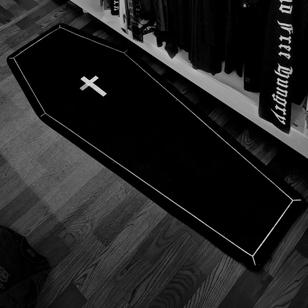 Coffin Shaped Gothic Rug Halloween Themed Floor Mat Non- Decorative Carpet for Indoor Home Party