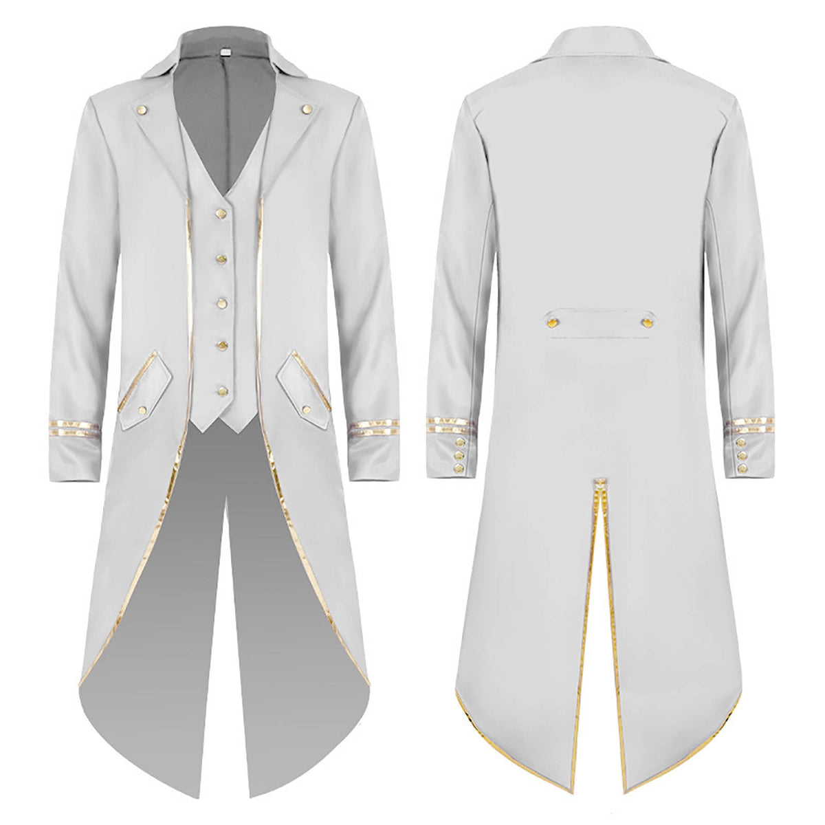 KeShDi Tuxedo Medieval Vintage Steampunk Gold Trimmed Gothic Retro Punk Style Steampunk Tailcoat Renaissance Pirate Warlock Frock Coat Halloween Men Costume Mid Length Tuxedo Costume Red L