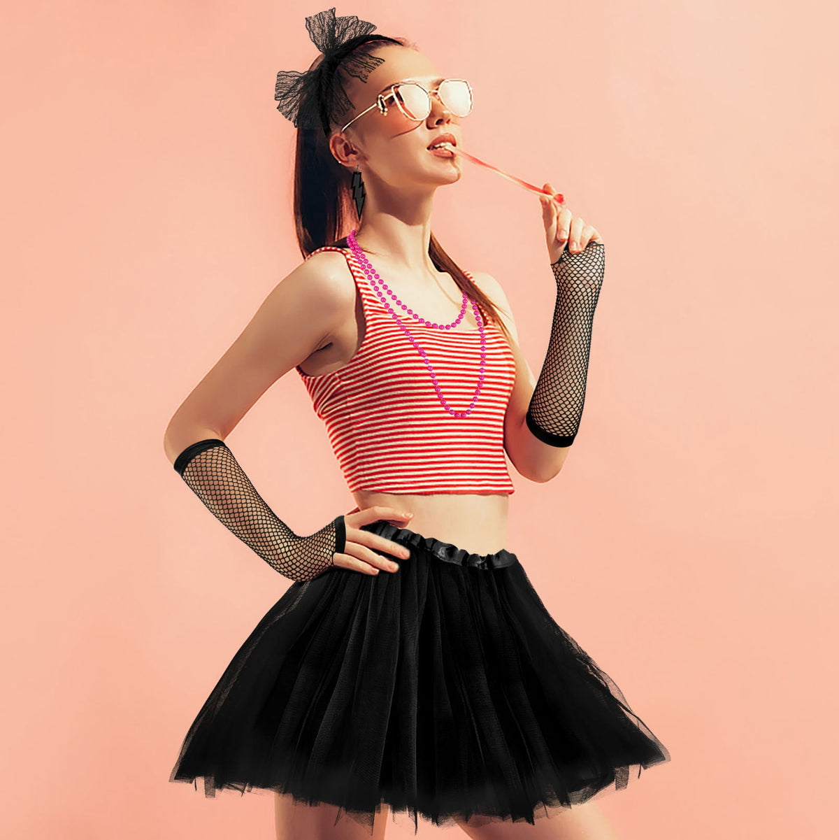 Loritta 80s Costumes for Women Fancy Outfit Accessories Set with Fishnet Gloves Leg Warmers Tutu Skirts for Theme Party