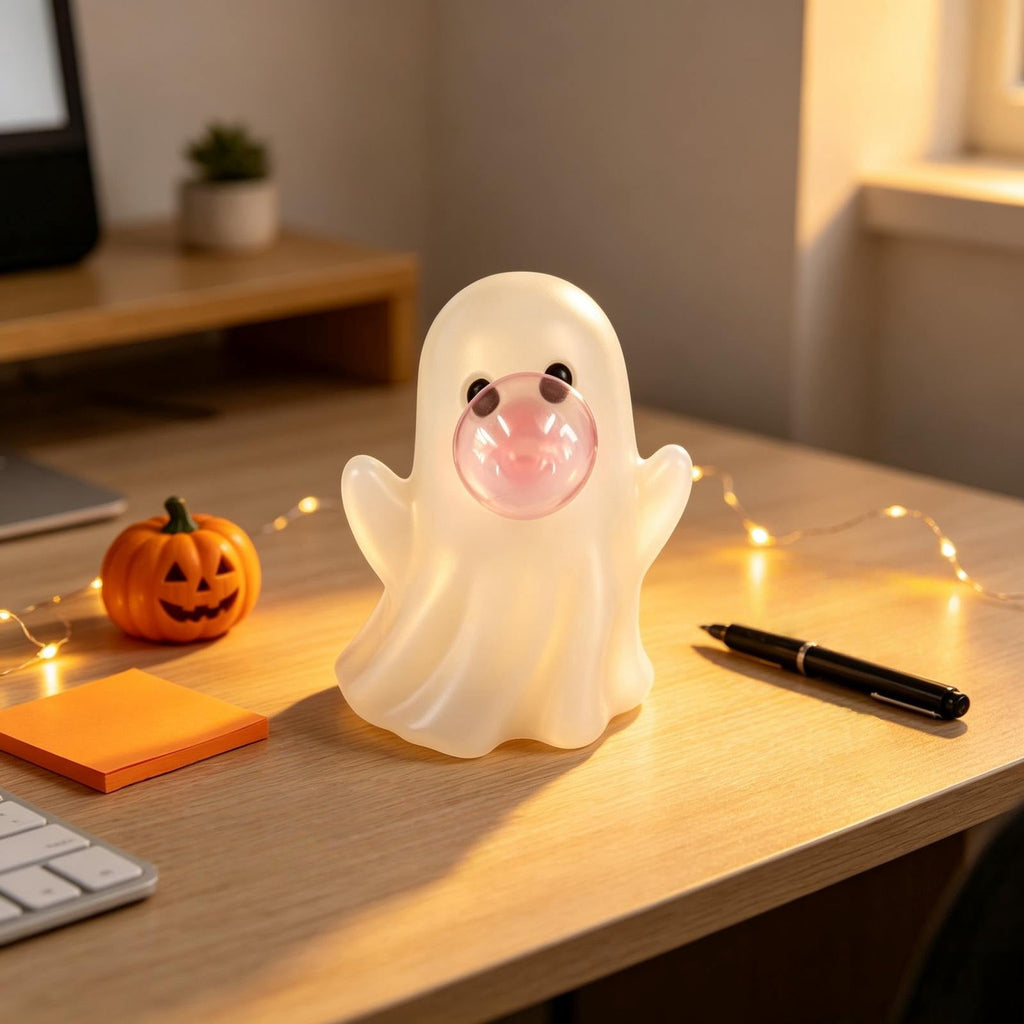 Halloween Blow Mold Ghost with Bubble Decor, Cute Blowing Ghost Night Light, Halloween Ghost Lamp, Resin Table Ornament, Bedroom Nightstand Decoration, Holiday Gift