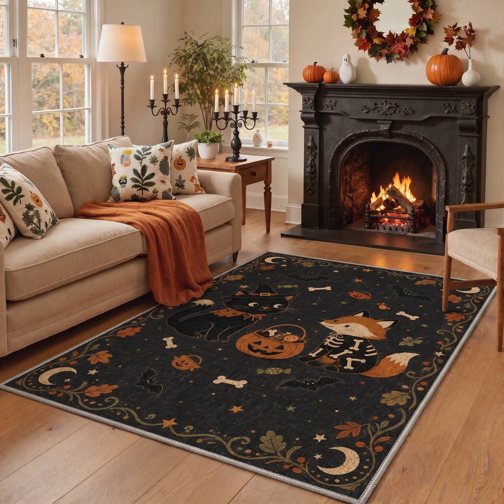 GENIMO 2'x7' Halloween Runner Rug, Washable Non Slip Soft Farmhouse Pumpkin Indoor Outdoor Hallway Runner for Porch Patio Kitchen Entryway, Vintage Sepia