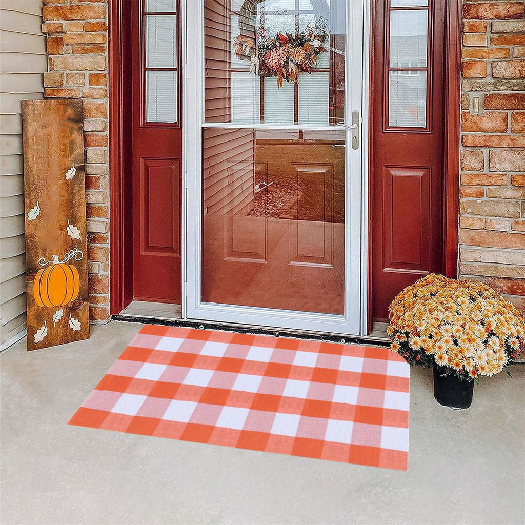 AZXY Halloween Decor, 16x24 Inch Black Buffalo Plaid Fall Doormat, Halloween Decorations for Home Indoor Outdoor, Weather Resistant Striped Floor Rug for Front Porch Entryway Halloween Decor