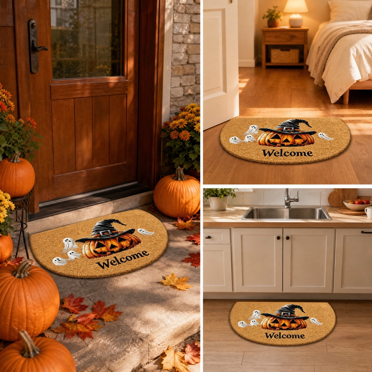 Halloween Ghost Door Mat, Cute Welcome Mat for Front Door Porch Entryway Haunted Outdoor Decor Spooky Decorative Entrance Doormat Non Slip Halloween Rug, 16" x 24"