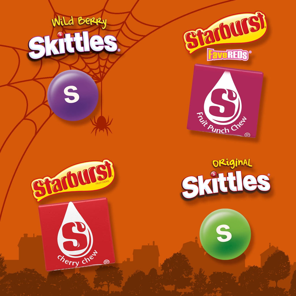 Skittles & Starburst Fun Size Chewy Halloween Candy Variety Pack, 20 Ct Bulk Bag
