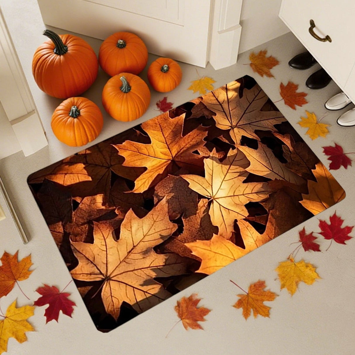 AYktou Fall Bathroom Rugs, Halloween Maple Leaves Pumpkin Kitchen Mats for Floor Warm-Colored Area Rug Thanksgiving Decor Carpets, Home Fall Holiday Party Harvests Grateful Blessed Doormat