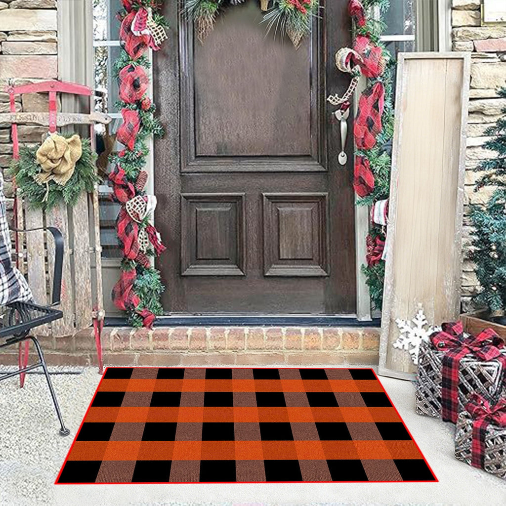 Halloween Fall Outdoor Rug Plaid Rug Foldable Floor Mat for Thanksgiving Front Door Front Porch Farmhouse Entryway Patio Decoration