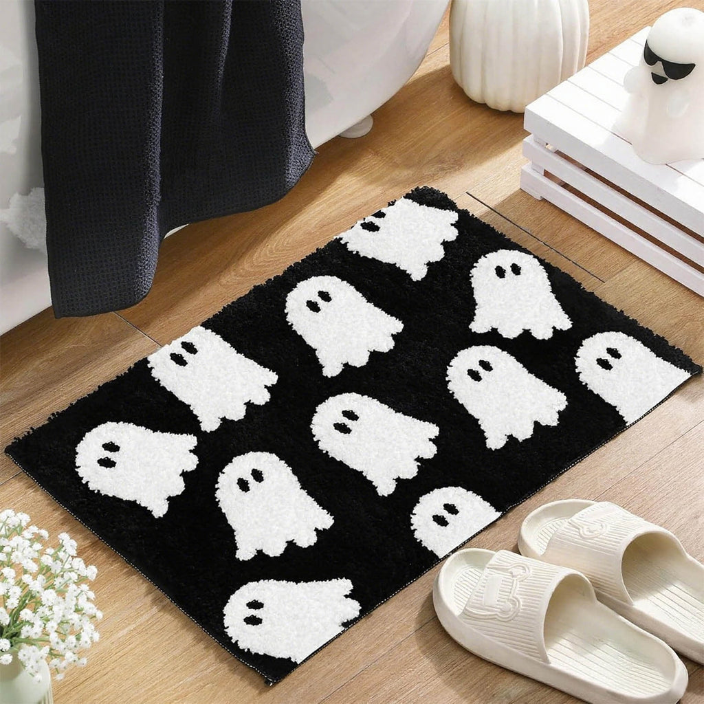 HHBEAUTY Pink Ghost Bath Mat Soft Halloween Bathroom Rug Non Slip Cute Spooky Ghost Bathroom Decoration Shaggy Plush Microfiber Rug Halloween Decor for Home Bedroom Shower Floor, 15.75 x 23.62"