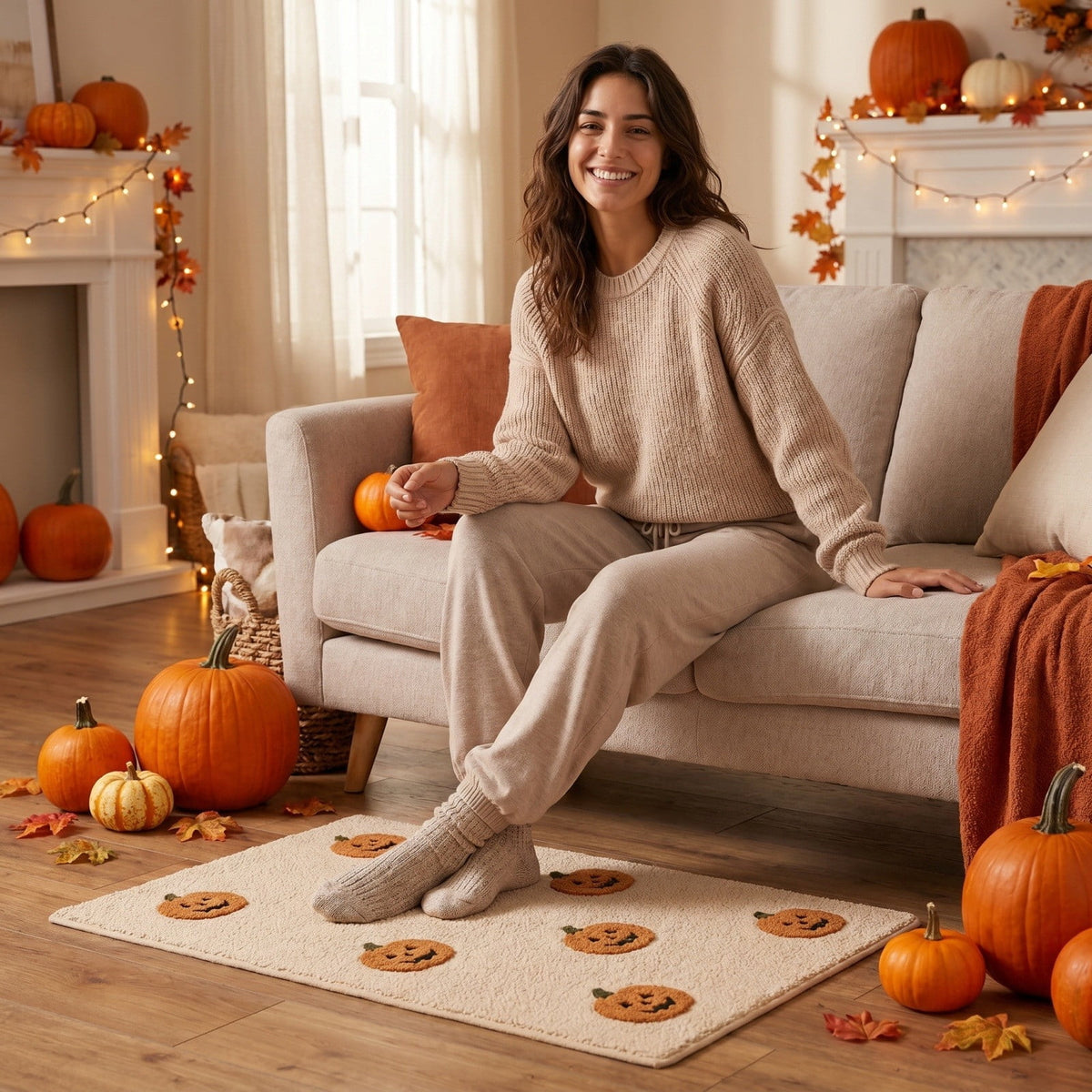 Halloween Thanksgiving Pumpkin Doormat 24x16 Inch, Simple Fall Farmhouse Entrance Mat for Front Porch Patio Home Decor
