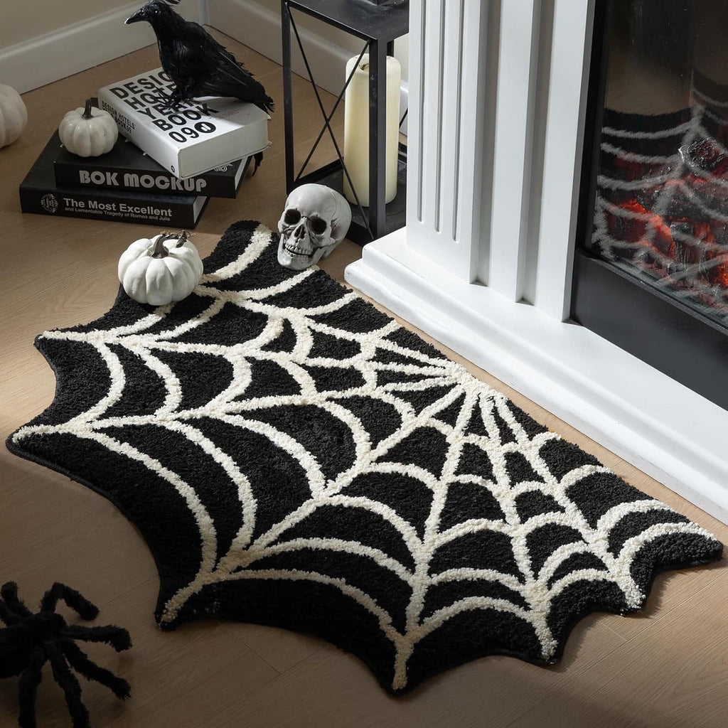Halloween Spider Web Bath Mat,Bath Mat Non-Slip Rugs Spiderweb Rug Machine Washable Goth Bath Mat Area Rugs Gothic Rug for Front Door, Bedroom,Living Home