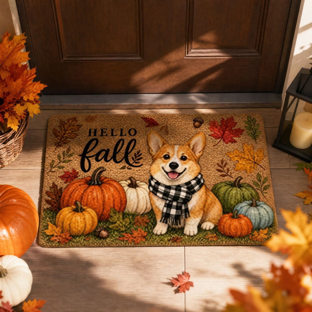 Fall Thanksgiving Welcome Doormat with Pumpkin Maple Leaf Design 15.75 x 23.62 Inch Crystal Velvet Seasonal Rug for Entryway Kitchen Home Decor