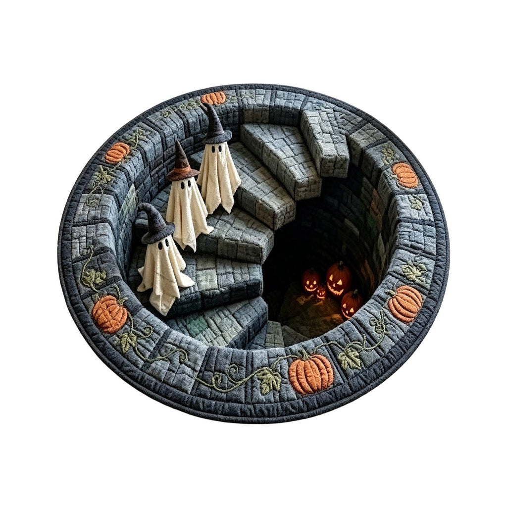 Halloween Round Rug Optical Ghost Pumpkin Mat 15.75in Diameter Polyester Skidproof & Soft for Entryway Bedroom Party by MPOISVA
