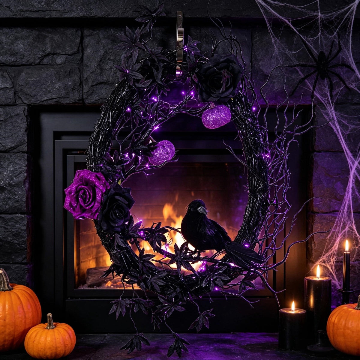 Gothic Mysterious Crow LED Flameless Candle, Luminous Sculpture, Gothic Home Decor Accent, Raven Lamp for Halloween Gifts, Bedroom Bedside, Living Room, Orange