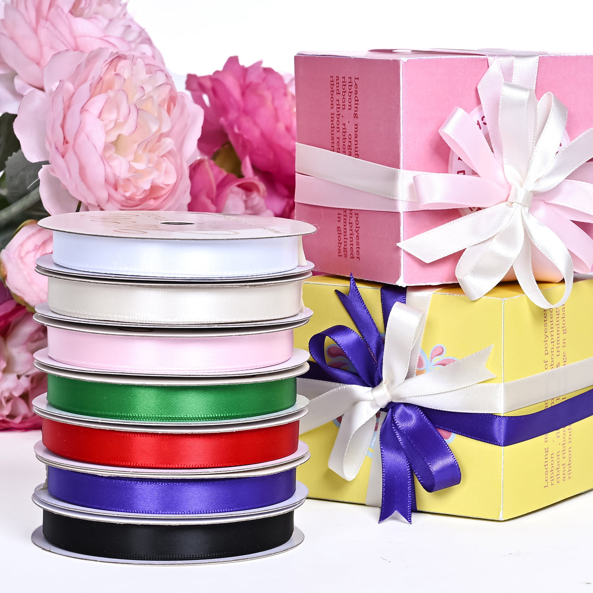 Gwen Studios 3/8" Black Satin Ribbon, 7 Yards